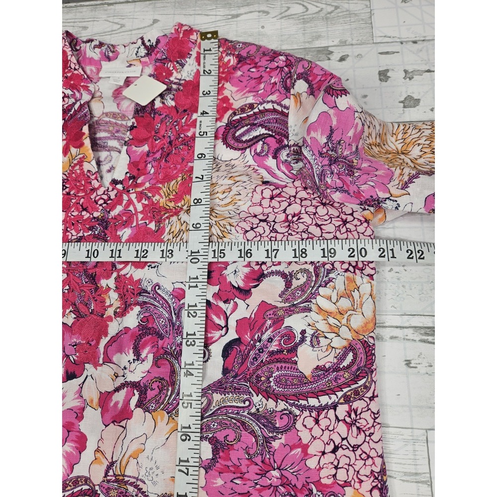 Charter Club Womens S Linen Cotton Paisley Embroidered Tunic Top Pink - Picture 5 of 9